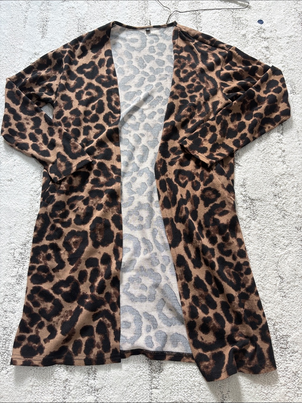 Leopard Print Open Front Cardigan - Brown/Black
